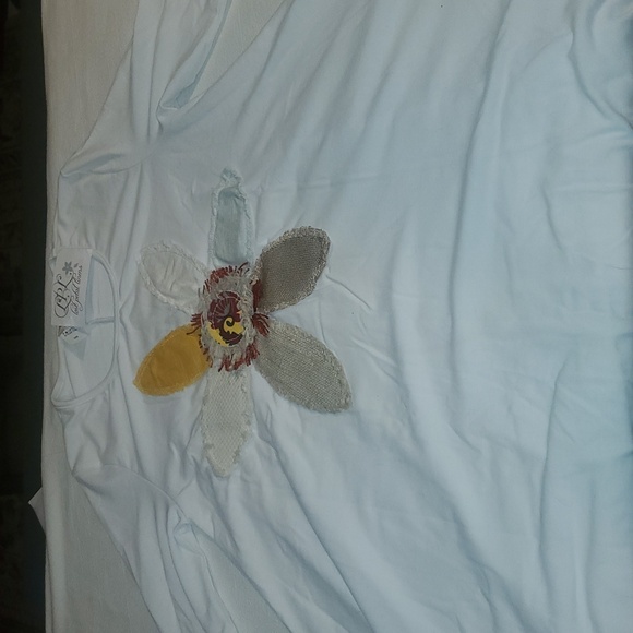 Lost Petal Linens White Short Sleeve Colorful Linen Flower Sz S Tunic Mini Dress - Picture 3 of 10